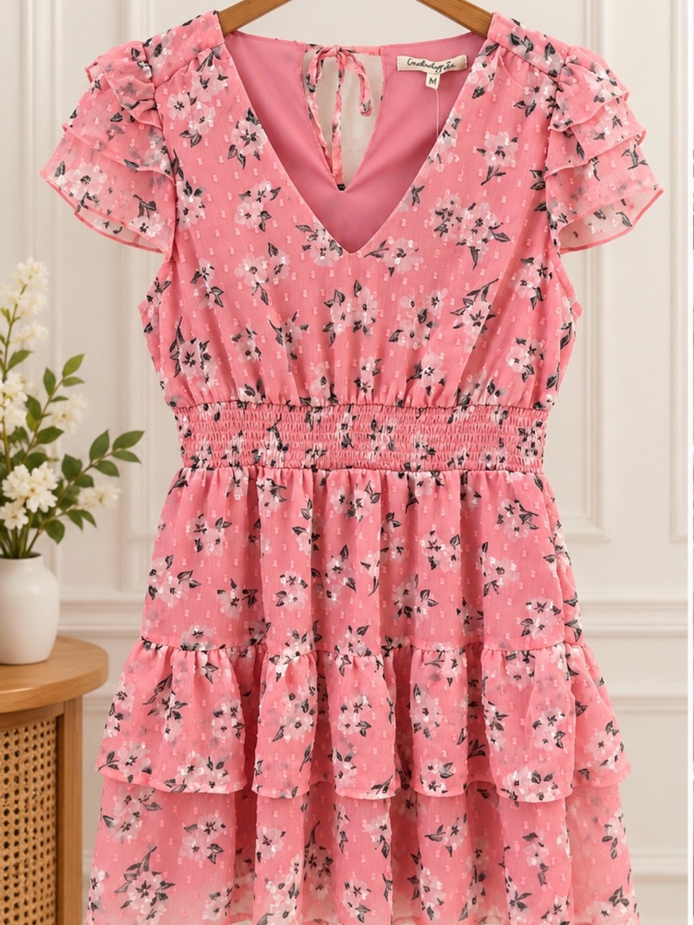 Indulges Floral Ruffle Mini Dress in Pink Size Medium